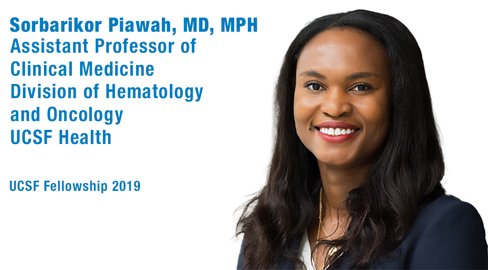 Sorbarikor Piawah, MD, MPH, is an assistant professor of clinical medicine in the Division of Hematology and Oncology at UCSF Health. She first came to UCSF on fellowship in 2019.